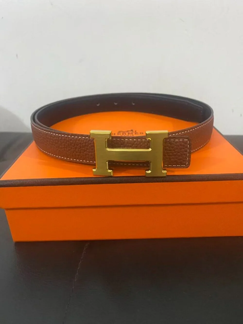Yves Saint Laurent Brown Leather Belt – 85cm – Gold Buckle